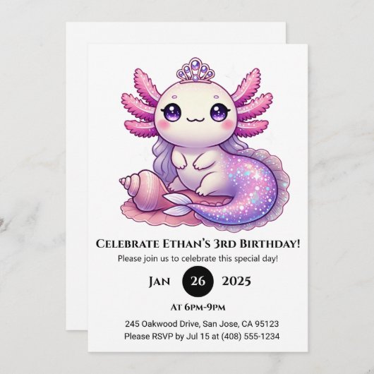 Axolotl Mermaid Princess Verjaardag Kaart (Voorkant / Achterkant)