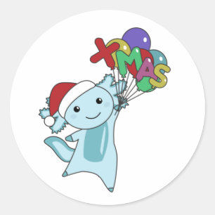 Axolotl Merry Christmas Winter Animals Axolotl Ronde Sticker