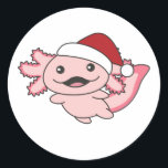 Axolotl Merry Christmas Winter Axolotl Ronde Sticker<br><div class="desc">De axolotl to soft nights with Christmas cap. Funny animals with gifts and snow for the folidays. Also funny for christmas in July. Axolotls are cute animals and perfect for Christmas.</div>