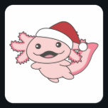 Axolotl Merry Christmas Winter Axolotl Vierkante Sticker<br><div class="desc">De axolotl to soft nights with Christmas cap. Funny animals with gifts and snow for the folidays. Also funny for christmas in July. Axolotls are cute animals and perfect for Christmas.</div>