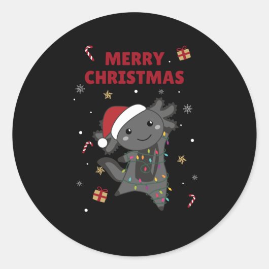 Axolotl Merry Winter Animals Axolotls Ronde Sticker (Voorkant)