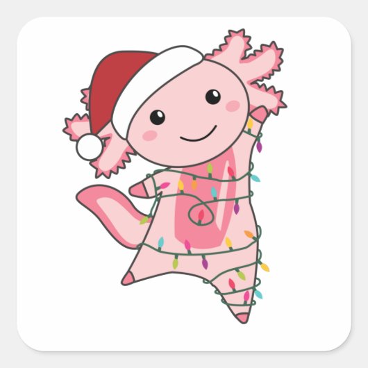 Axolotl Merry Winter Animals Axolotls Vierkante Sticker (Voorkant)