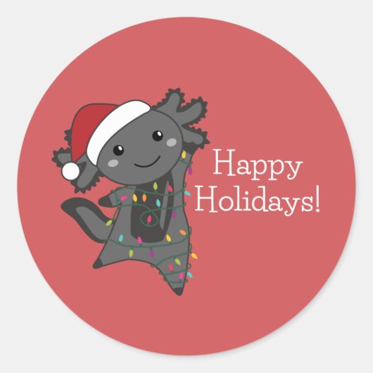 Axolotl Merry Winter Animals Ronde Sticker (Voorkant)