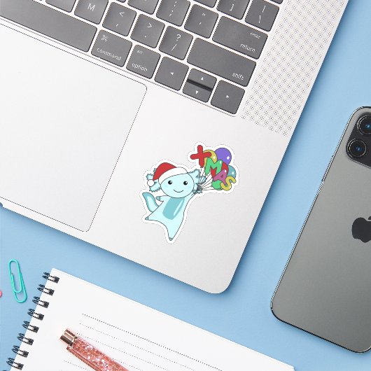 Axolotl Merry Winter Animals Sticker (Laptop met iPhone)