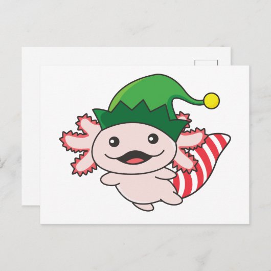 Axolotl Merry Winter Elf Axolotl Postcar Briefkaart (Voorkant / Achterkant)