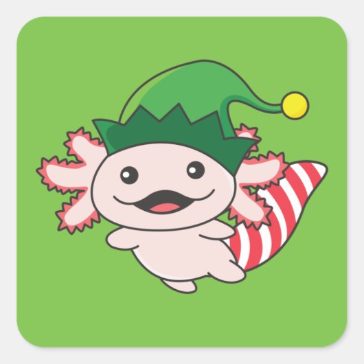 Axolotl Merry Winter Elf Axolotl Square Vierkante Sticker (Voorkant)
