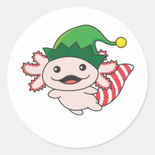 Axolotl Merry Winter Elf Ronde Sticker