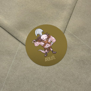 Axolotl Met Bijl Gladiator Alternatieve Axololt Ku Ronde Sticker