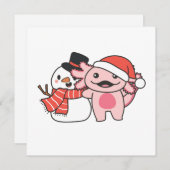Axolotl met Snowman in de winter bij Kerstmis Feestdagenkaart (Voorkant / Achterkant)