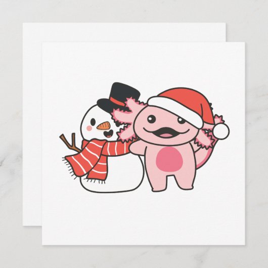 Axolotl met Snowman in de winter bij Kerstmis Feestdagenkaart (Voorkant / Achterkant)