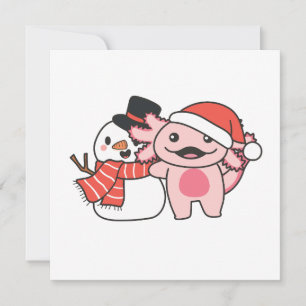 Axolotl met Snowman in de winter bij Kerstmis Feestdagenkaart