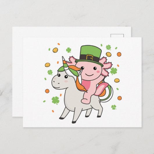 Axolotl met Unicorn St. Briefkaart (Voorkant / Achterkant)