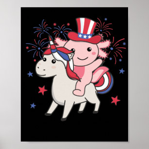 Axolotl met unicorn voor 4 juli vuurwerk poster