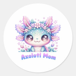 Axolotl Mom Cute Kawaii Axolotl Flower Crown Stick Ronde Sticker
