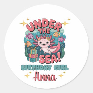 Axolotl onder het Zee Verjaardagsmeisje Schattigee Ronde Sticker
