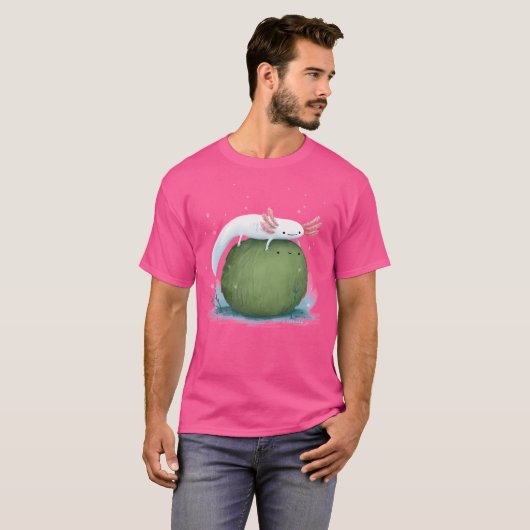Axolotl op een Mossball T-shirt (Voorkant volledig)