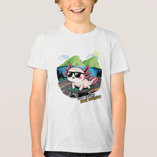 Axolotl op een skateboard Tri-Blend shirt (Voorkant)
