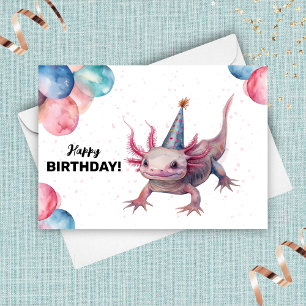 Axolotl Party Pet Wilde Waterverf Happy Birthday Kaart
