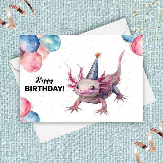 Axolotl Party Pet Wilde Waterverf Happy Birthday Kaart