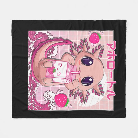 Axolotl Pastel Gothic Strawberry Milk Shake Anime Fleece Deken (Voorkant (Horizontaal))