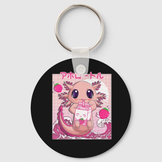 Axolotl Pastel Gothic Strawberry Milk Shake Anime Sleutelhanger (Voorkant)