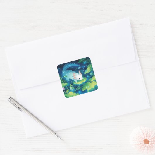 Axolotl Pond Haven Vierkante Sticker (Envelop)