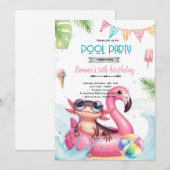 Axolotl Pool party theme invitation Kaart (Voorkant / Achterkant)