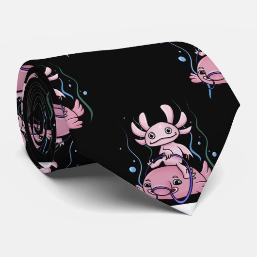 Axolotl Riding Blobfish Stropdas (Opgerold)