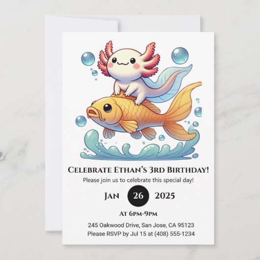 Axolotl Riding Goldfish Birthday Kaart (Voorkant)