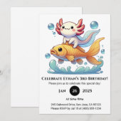 Axolotl rijdt op goudvis verjaardag kaart (Voorkant / Achterkant)