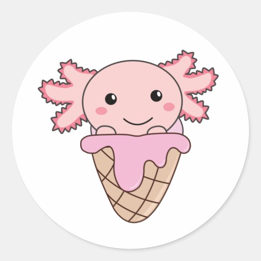 Axolotl roze ijs crème waffle zoete dieren Classi Ronde Sticker (Voorkant)