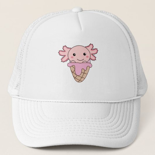 Axolotl roze ijs crème waffle zoete dieren trucker pet (Voorkant)