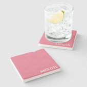 Axolotl roze kleurnaam stenen onderzetter (Zijkant)