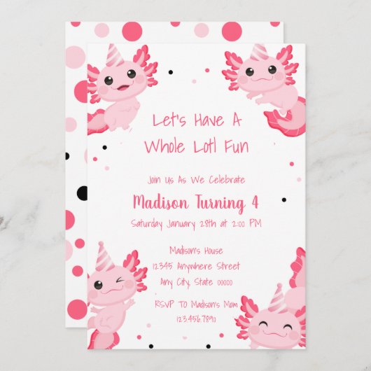 Axolotl Roze Meisje Alotl Leuk Verjaardagsfeestje Kaart (Voorkant / Achterkant)