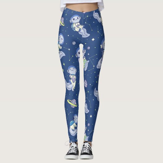 Axolotl Ruimteman Patroon Leggings (Voorkant)