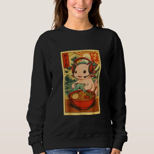 Axolotl Salamander Gaming Ramen Ukiyo-e Great Wave Trui (Voorkant)