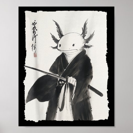 Axolotl Samurai Janpanese  Warrior Art Anim Poster (Voorkant)
