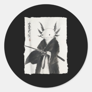 Axolotl Samurai Janpanese  Warrior Art Anim Ronde Sticker