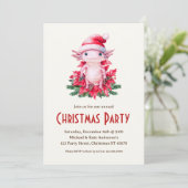 Axolotl Santa Hat Poinsettias Kerstfeest Kaart (Staand voorkant)