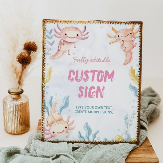 Axolotl Schattige Meisje Verjaardag Feesttafel Tek Poster