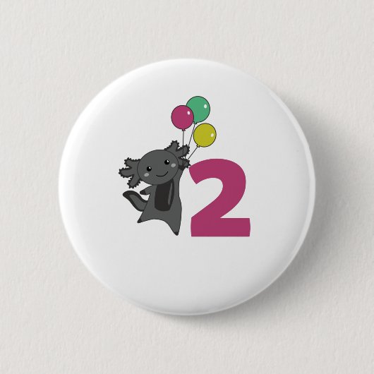 Axolotl Second Birthday ballons voor kinderen Ronde Button 5,7 Cm (Voorkant)