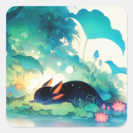 Axolotl Secret Flower Pond Hideaway Vierkante Sticker (Voorkant)