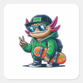 Axolotl Skateboarder Vierkante Sticker (Voorkant)