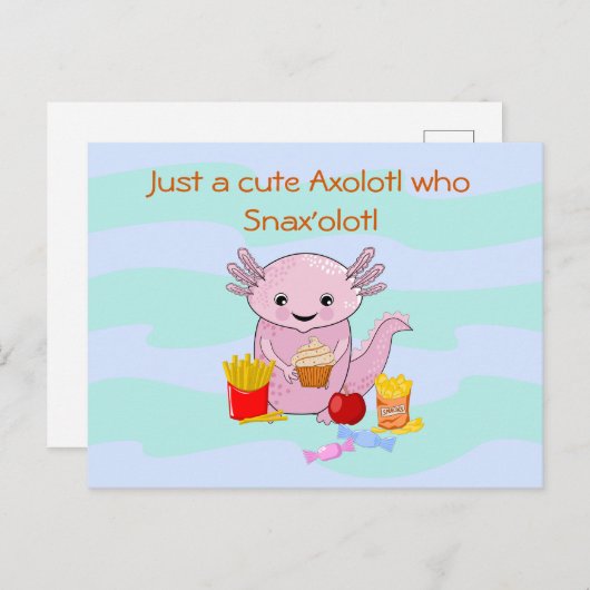 Axolotl Snax'olotl plezier Briefkaart (Voorkant / Achterkant)