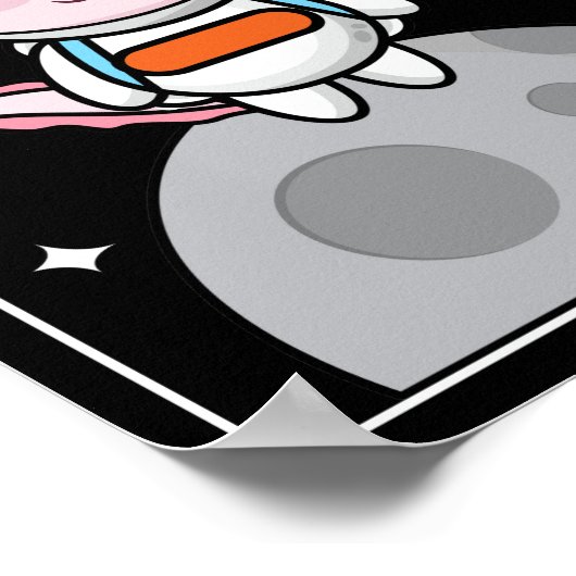 Axolotl Space Moon Kawaii Poster (Hoek)