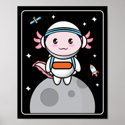 Axolotl Space Moon Kawaii Poster (Voorkant)