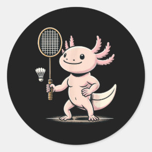 Axolotl speelt badminton speler shuttle sport ronde sticker