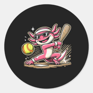 Axolotl speelt Softll, Softll Speler Sport Kids Ronde Sticker