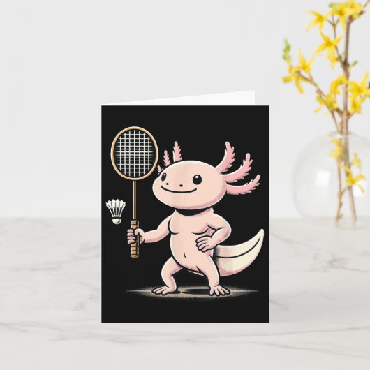 Axolotl Spelen Badminton Player Shuttle Sport Kaart (Gele Bloem)