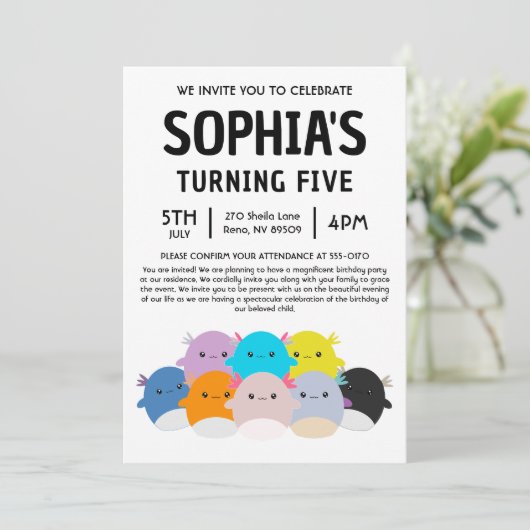 Axolotl Squishmallow Birthday Party Kaart (Staand voorkant)